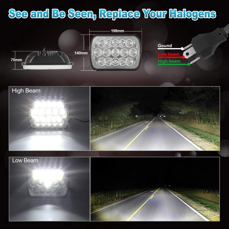 Partsam 2PCS Rectangle H6054 LED Headlights 5x7 7x6 Headlamp Hi/Low