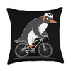 Penguin Riding Bicycle With Helmet Throw Pillow