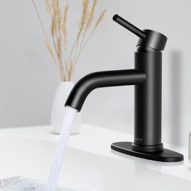 SOKA Bathroom Sink Faucet Single Handle Stainless Steel Lavatory Commercial Bathroom Faucet Bathtub Vanity Faucets with Deck Plate & Pop-Up Drain Assembly Fit for 1 & 3 Hole, Matte Black