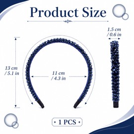 Sparkle Blue Crystal Rhinestone Headbands for Women, Fashion Sparkly Headband Dressy Jeweled Headbands