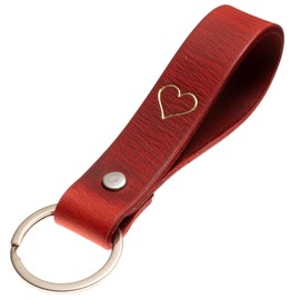 ELBERCRAFT® Leather Keyring Gift for Women or Men Vegetable Tanned Brown with Engraving 12 cm Made in Germany Leather Keychain, Heart Red