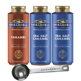 Ghirardelli 1 - Caramel and 2 - Sea Salt Caramel Sauces, 16 oz Squeeze Bottles with Stamped Barista Spoon