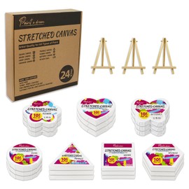 24-Pack 10cm (4") Mini Canvas for Kids, 100% Cotton Acid-Free Stretched Canvases with Easel for Painting, 5/8 Inch Profile 8 Ounce Shaped Canvas for Acrylics,Oils Paints, Perfect for Painting Party