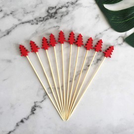 UPKOCH 100pcs Wooden Christmas Tree Shape Cocktail Picks Bamboo Fruit Toothpicks Sandwich Appetizer Cocktail Sticks Christmas Party Supplies