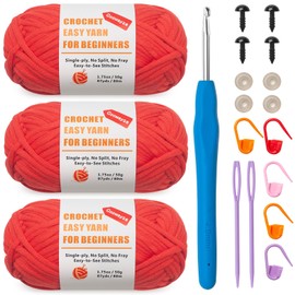 Easy Crochet Yarn for Crocheting & Knitting Beginners with Easy-to-See Stitches and No Split, 3 Pack×1.8oz Red Cotton Yarn for Amigurumi Thick&Soft, Worsted Medium #4 Yarn-Cotton-Nylon Blend