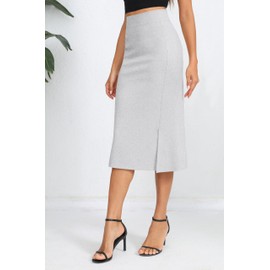 Urban CoCo Women's Stretch Office Fishtail Pencil Skirt High Waist Bodycon Midi Skirt with Slit, Heather Gray, X-Large
