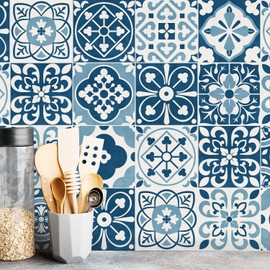 Sirface Vinylfliesen Peel & Stick - TILE MIX - Paket 24: Einfache Installation - Home Decals - Robuste und stylische Bezüge (blau MOROCCAN, 15CM)