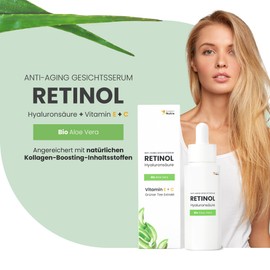 Swedish Nutra Anti-Ageing Retinol Serum, Smooth & Radiant Skin, Hyaluronic Acid, Organic Aloe Vera, Vitamin E, C, Green Tea Extract, Made in Sweden - 30 ml