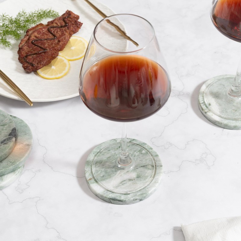 Green Marble Drink Coasters, Natural Stone Coasters - Set of