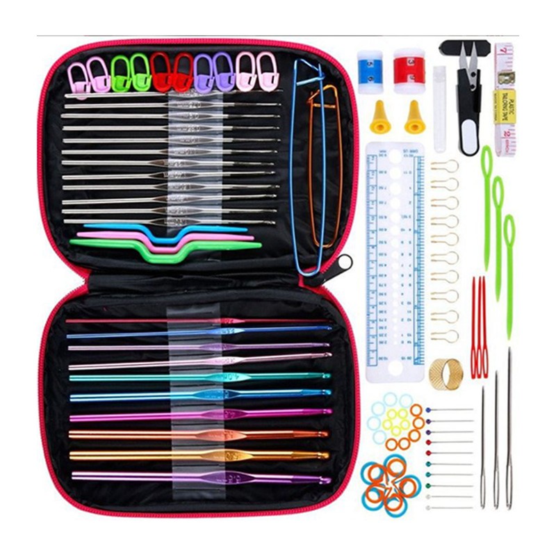 Crochet Hooks Set Colorful Ergonomic Handle Portable Metal Knitting Needles