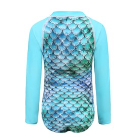 Big Girls One Piece Mermaid Swimsuits Long Sleeve Rash Guard Kids UPF 50+ Sun Protection Bathing Suits for Surfing Green Size 10/8-10