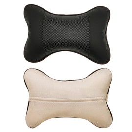 Vastsea Pack of 2 PU Leather Neck Cushion, Car Neck Pillow, Car Seat Headrest Cushion, Car Headrest, for Car Seat Headrest (Black)