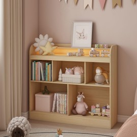 Lkeiyay Kids Bookshelf,Wooden Storage Shelf Organizer,Bookshelf for Kids Bedroom,Bookcase with Led Lights for Nursery and Playroom