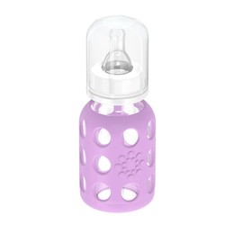Lifefactory 4-Ounce BPA-Free Glass Baby Bottle with Protective Silicone Sleeve and Stage 1 Nipple, Lavender