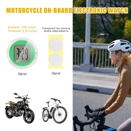 Suvnie 2 PCS Mini Motorcycle Clocks, Waterproof Motorbike Handlebar Digital Clock, 1.1 Inch Stick-On Dashboard Mount Watch, Universal Vehicle Decor Accessories for Motorcycle Car SUV (Green)