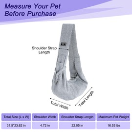 PETAXCELL Pet Sling Carrier for Small Dogs and Cats Up to 16.5 Lbs, Hand-Free Reversible Dog Sling Carrier with Pocket, (Grey, 1 Pcs) Intended for Hiking/Camping/Traveling