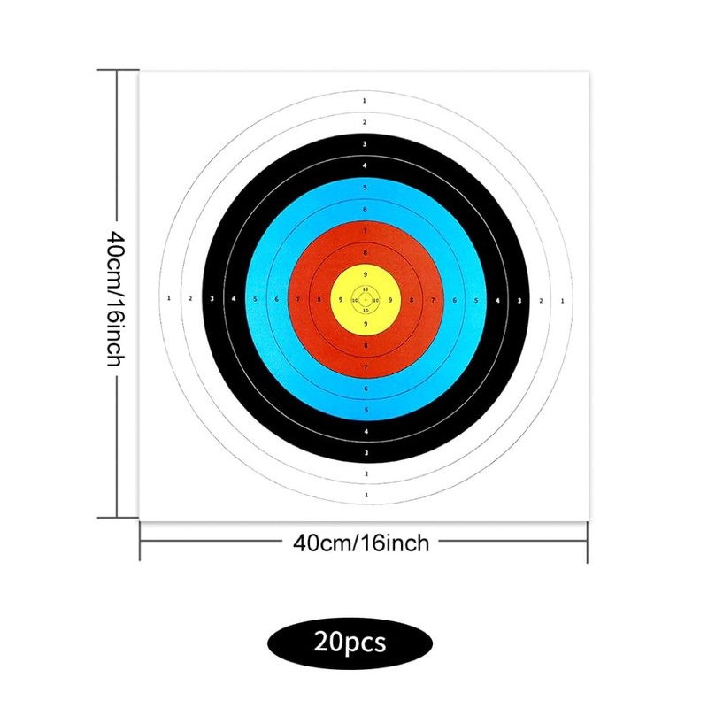 40cm Standard Archery Shooting Targets Paper, 20 Sheets Bullseye Archery