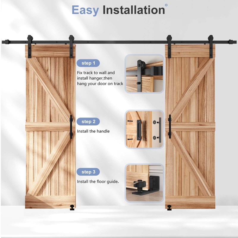 EaseLife 10 FT Double Sliding Barn Door Track and Handle