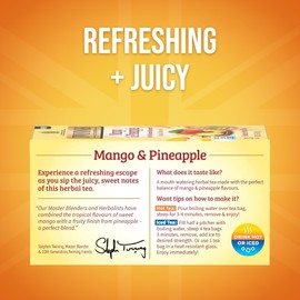 Twinings Twinings NEW Mango & Pineapple Herbal Tea Individually Wrapped Bags, 20 Count (Pack of 6), Naturally Caffeine-Free, Enjoy Hot or Iced