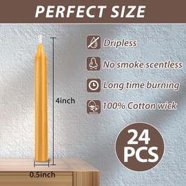 24 Pack Golden Spell Chime Candles – Premium Mini Unscented Taper Candles for Rituals, Prayer, Meditation, Altar, Spells – 4" Tall – Ideal for Witches & Spiritual Practices