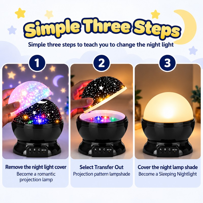 Rotating Starry Sky Night Light Projector, Moon and Star Ceiling
