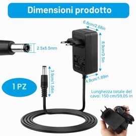 Alimentatore 12 V 3 A 36 W Adattatore di Alimentazione Alimentatore Universale 5,5 x 2,5 mm per Monitor LCD Telecamere di Sicurezza CCTV Strisce di Luci LED Cavo 1,5 M