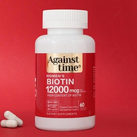 Against Time Advanced Women's Biotin 12,000mcg, Naturally Regenerates Stronger, Healthier Hair, Skin & Nails, edible supplement supplements optimum:_2 Bottle
