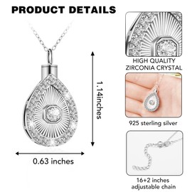 Dletay Women's 925 Sterling Silver Cremation Jewelry Necklace with Teardrop Pendant and Zircon Ashes Jewelry