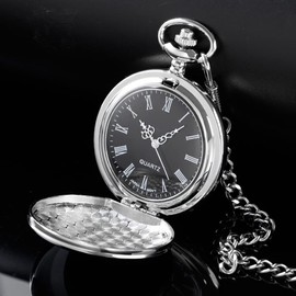 Alwesam Smooth Quartz Pocket Watches Round Roman Numbers with 37cm Chain Christmas Birthdays Best Gifts Father Days