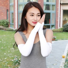 Bellady Women Long Fingerless Gloves Sun Protection Arm Sleeves Golf Driving Outdoor Arm Cover Gloves, White