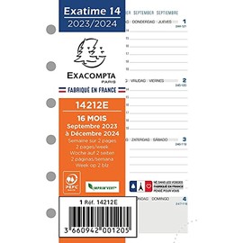 Exacompta 14212E refill Organizer for Exatime 14 weekly vintage 2 pages per week - 12.6 x 8.1 cm - 16 months September 2018 to December 2019