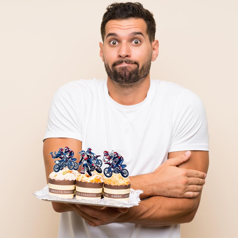 48pcs Motorcycle Happy Birthday Cupcake Toppers