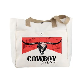 BLUPARK Cowboy Killer Cosmetic Bag Western Cowgirl Gift Women Wild Vintage Western Rodeo Zipper Pouch Bull Skull Graphic Bag (Cowboy Killer TO)