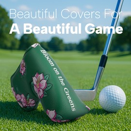 Golf Putter Cover Blade Putter Headcover Azalea Embroidery Golf Club Covers Leather Golf Blade Putter Cover with Magnetic Fit Most Brand (Green)