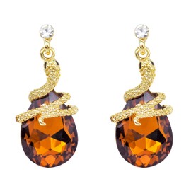 Navachi 18k Gold Plated Crystal Dark Brown Zircon Snake Drop Dangle Az1354 Stud Earrings