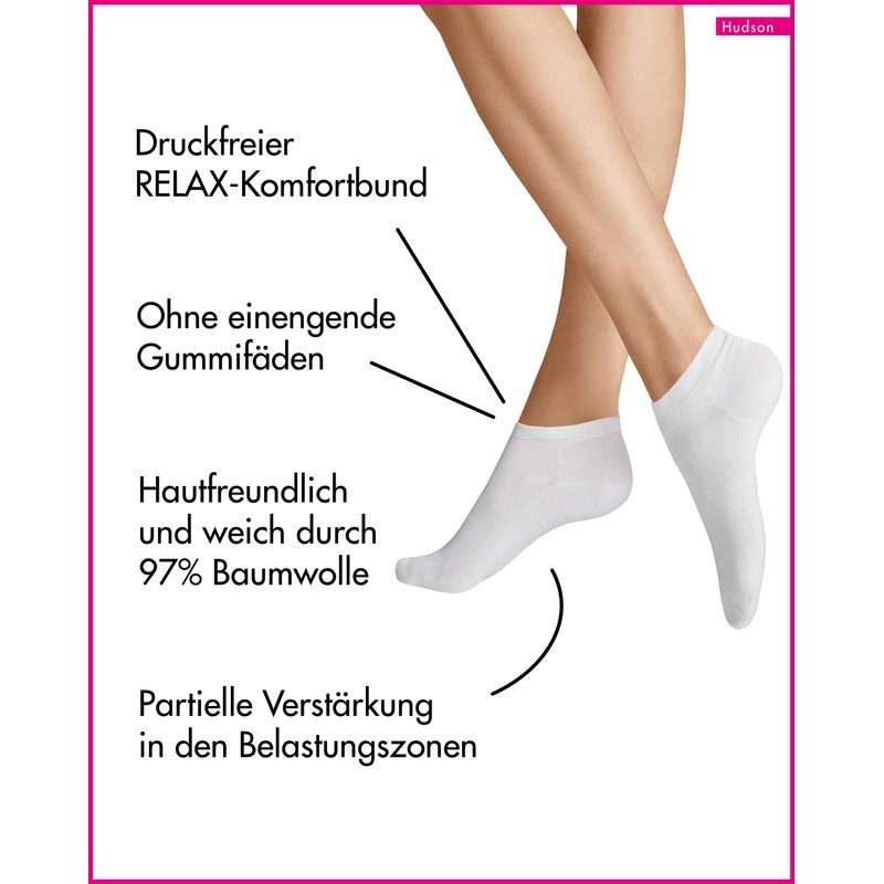 Hudson Relax Women's Trainer Socks Cotton Skin-friendly, White 0008