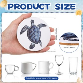 Yetene 8 Pcs Coastal Ceramic Coasters, Cork Base Ocean Housewarming Gifts