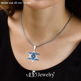 555Jewelry Stainless Steel Stand With Israel Star of David Necklace for Women and Men, Unisex Jewish Star Pendant Necklace, 16-24 inch Box Chain, 22 Inch, Stainless Steel, No Gemstone