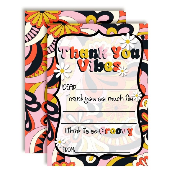 Amanda Creation Groovy Birthday Vibes Birthday Party Thank You Notes,