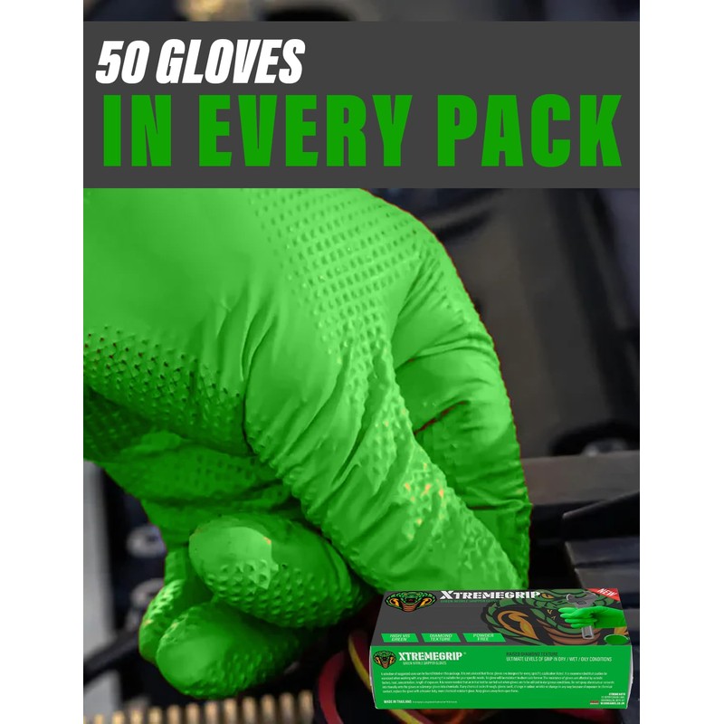 Xtremeauto Nitrile Gloves - Disposable Gloves, Diamond Grip Green -