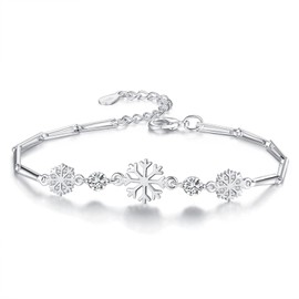 Silver Bracelet for Women, Snowflake Bracelet for Women Ladies Girls, Christmas Jewellery Gift for Friends Lover Mother Daughter Girlfriend