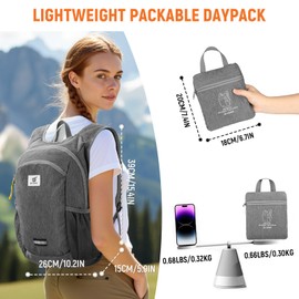 SKYSPER 10L Hiking Backpack, Foldable & Packable Lightweight Daypack for Travel, Collapsible Small Compact Hiking Backpack for Women & Men, Gray