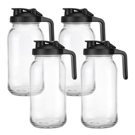 TOMNK 4 PCS 64 oz Glass Pitcher With Lid, 2 Quart Breast Milk Jug With Flip Cap Leak Proof, Mason Jar, Great for Iced Tea, Cold Brew Coffee, Fridge Water, Ice Drinks Storage Container