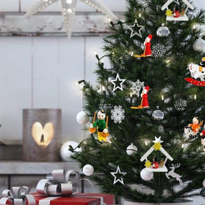 48pcs Christmas Tree Hanging Ornament Wooden Handmade Christmas Tree Figures