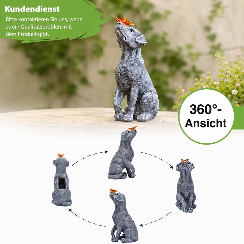 Yeomoo Solar Dog Figure with Butterfly Decoration for Outdoors, Garden