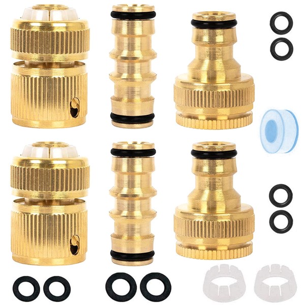 Kazaigou 6 Pack Brass Garden Hose Quick Connector, Garden Hose