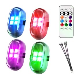 Wireless LED Lights for Car 4PCS, Interior Car Lights with Remote, USB-C Charging Strobe Lights, 80H Battery 8 RGB Colors IP65 Waterproof Ambient Lighting Car Accessories for Trucks Motorcycles Bike