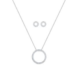 Elli Women's Basic Circle Pendant Jewellery Set with Crystals 925 Sterling Silver, Crystal