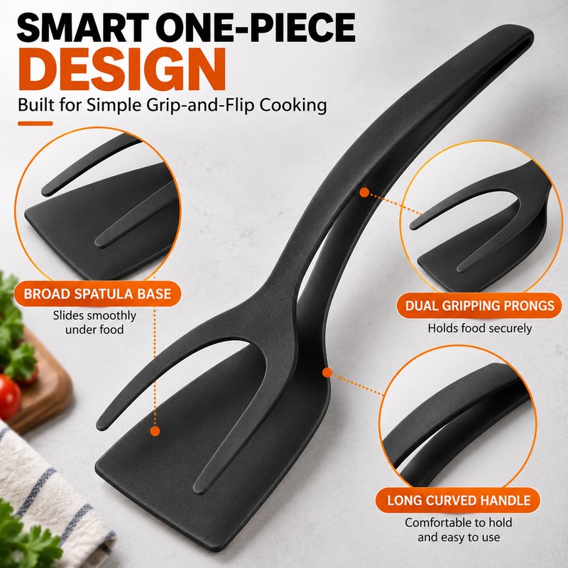 2-in-1 Grip Flip Spatula Tongs for Cooking – Easy Gripping