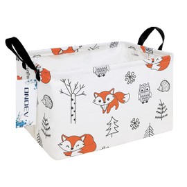 ONOEV Rectangular Folding Laundry Basket,waterproof Canvas Basket,gift basket,Suitable for children's room,Office,Clothes,Toys Storage（Fox）